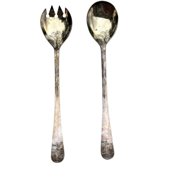 Vintage Silverplated Salad Serving Spoon & Fork Set - Picture 1 of 3